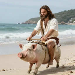 Jesus giving satan a piggy pack ride on the beach