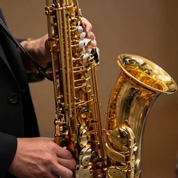 a photo of a saxophone.. high depth of field. canon eos 2 2 m. highly detailed. gold reflections.