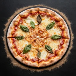 pizza, very beautiful art created with sand on black paper, stunnig masterpiece