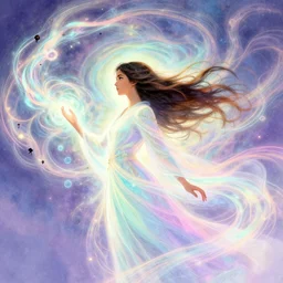 side profile, maya ali, wind sorcerer, gloomhaven, luminescent, colorful swirly magic ripples, pastel colors, by greg manchess, huang guangjian, gil elvgren, sachin teng, greg rutkowski, jesper ejsing, ilya kuvshinov