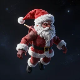 a santa cryptid floating in the void of space, digital art, highly detailed,