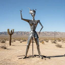 surrealist metal sculptures by max ernst in a california desert landscape