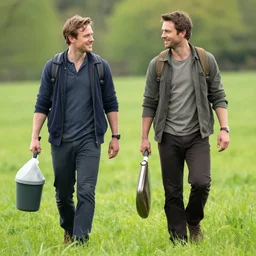 attractive bradley james and attractive colin morgan, the 2 of them go to a meadow to have a picnic. highly detailed painting by gaston bussiere, craig mullins, j. c. leyendecker 8 k