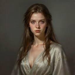 portrait of a young woman by greg rutkowski, lily frame, she is about 2 0 years old, thousand yard stare, wearing robes revealing intimate, highly detailed portrait, scifi, digital painting, artstation, concept art, smooth, sharp foccus ilustration, artstation hq.