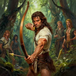 A beautiful digital painting of tarzan in the mirkwood forrest holding a bow and arrow looking at the camera by Stanley Artgerm Lau, frank frazetta, Rossdraws, James Jean, gerald brom, Andrei Riabovitchev, Marc Simonetti, and Sakimichan, trending on artstation