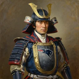 portrait of a japanese samurai, 1 8 6 1. new england patriots styled attire. oil on canvas by william sidney mount