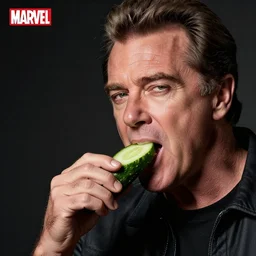 a marvel comic book cover of jack Nicholson eating! A cucumber!.