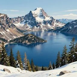 mountain huge lake gigantic mountain in the style of cath simard