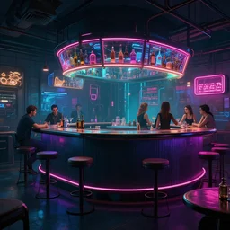 concept art of cyberpunk bar environment : 8 k, hdr, volume light, concept, studio, matte painting, environment, digital illustration, style cyberpunk 2 0 7 7 artstation, by marcin stepien, by mihai muscan, by marta leydy, by charlotte hughes, by zuzanna dabrowa, neon bioluminescence, highly detailed