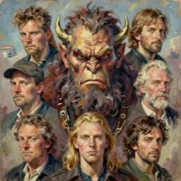 oil painting head portrait of huge ugly norse monster, by norman rockwell, jack kirby, alex ross, bergey, zdzislaw beksinski, ruan jia, jeremy mann, tom lovell, 5 0 s science fiction, pulp scifi fantasy marvel illustration