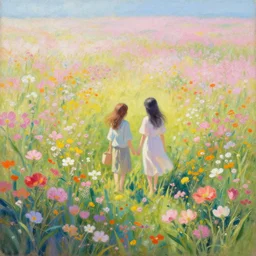 a beautiful painting of the sea of flower, two people, by greg rutkowski, trending on artstation