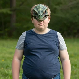 a fat white kid with a demogorgons head