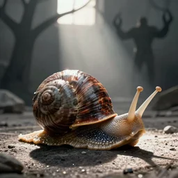 snail boss in style of shadow of the colossus by zdzisław beksiński