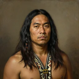 a painted portrait of taika waititi as a maori chief as painted by c f goldie, lindauer