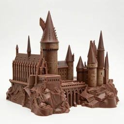 chocolate sculpture of hogwarts castle by amaury guichon, food coloring, food photography, centered, well - lit