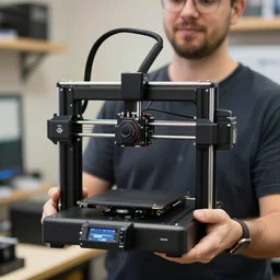 taxidermist groot holding an ender 3 pro 3 d printer in his hands, ender 3 pro, focus on 3 d printer, sharp focus,, no humans