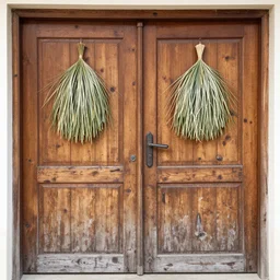 a huge old heavy weathered wooden door made with rush plant ornaments in bright metalllic element, ornate, fantasy, photorealistic, octane render, volumetric light, high definition, ultra detailed, artstation, deviantart, cgsociety