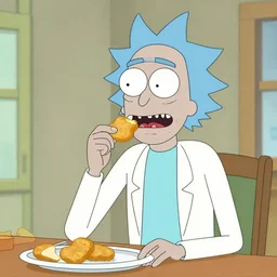 realistic rick sanchez eating chicken nuggetsj