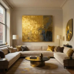 beautiful oil matte painting, new york soho apartment living room designed by zaha hadid, wonderful masterpiece highly detailed, beautiful cinematic light deep focus, elegant, digital painting, smooth, sharp focus, golden ratio, dramatic illumination, ultra realistic, 8 k, art by jimmy law and nathan walsh
