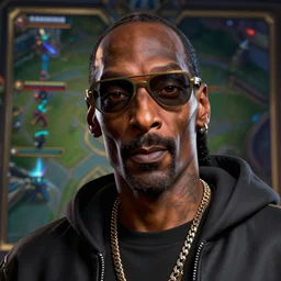 snoop dogg as a character in the game league of legends, with a background based on the game league of legends, detailed face, epic lighting, rendered in unreal engine 5, sharp, highly detailed