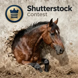 horse half buried in the wall, shutterstock contest winner, ultrafine detail, uhd image
