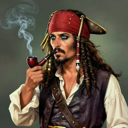 a bearded pirate smoking a pipe digital art