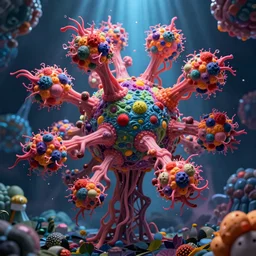 Cytokine storm vivid colorful Hyperrealistic CGI Photorealistic cinematic volume lighting fanart on ArtStation concept art