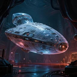 very scary and detailed structure of dark colorful interior of alien futuristic spaceship with big translucent alien repairing saucer, contrast bump, texture displacement, sss, reflections, raytracing, raymarching, subsurface scattering, modern digital art, lucasfilm, by arthur haas, by stefan morrell, by alberto seveso