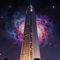 majestic upright rectangular tower, highly detailed cosmic background, a dash of magic, vibrant color palette, trending on artstation, digital art, by david normal