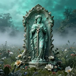 hyperrealist highly detailed neo-baroque flowery foggy field concept art pascal blanche key sage dramatic teal lighting 8k wide angle shallow depth of field