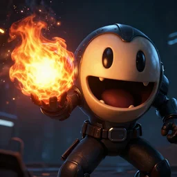 a portrait of dark pacman casting fire - ball and shoot it, cyberpunk concept art, trending on artstation, highly detailed, intricate, sharp focus, digital art, 8 k