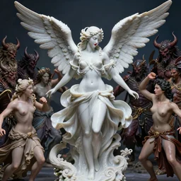 high intricate porcelain baroque stunning woman body sensual angelic warrior fighting the army of the demon lord, 8 k, glitter skin very white red lips hyperrealistic hyperdetailed pastel maria panfilova, andrea savchenko, sensual mike kime, ludovic plouffe, qi sheng luo, oliver cook, trending on artstation