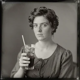 tintype photo of ice - t, with iced tea with a straw, by julia margaret cameron 1 8 8 0 s, realistic, body shot, sharp focus, 8 k high definition, insanely detailed, intricate, elegant