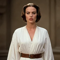 film still of Margot Robbie as Princess Leia in Star Wars 1977