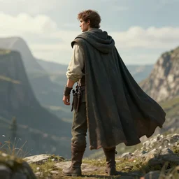 An traveller with a cape on, fantasy art, octane render, concept art, hyperrealistic, 8k