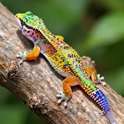 a realistic line art of a gecko, colorful, vibrant
