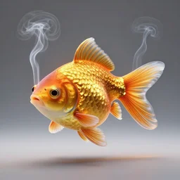 a beautifull intricate cute 3 d goldfish made of smoke, unreal engine, wide shot, by octane render by, ellen jewett