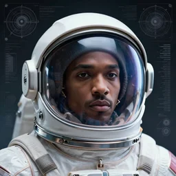 retrofuturistic portrait of a 2 1 savage in astronaut helmet, smooth transparent visor, reflective gradient, detailed space graphics in background, close up, quint buchholz, wlop, dan mumford, artgerm, liam brazier, peter mohrbacher, raw, featured on artstation, octane render, cinematic, elegant, intricate, 8 k