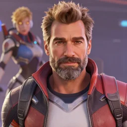 Mark Ruffalo as a character in the game Overwatch, detailed face, action shot