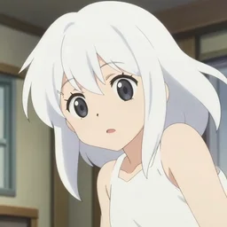 anime film visual portrait of a young girl with white hair in her room interior, cute face by ilya kuvshinov yoshinari yoh makoto shinkai katsura masakazu kyoto animation, dynamic perspective pose detailed facial features eyes, crisp and sharp cel shade