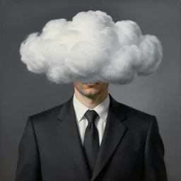 portrait of man in a suit with cloud hiding his face by rene magritte, detailed painting, hd, hq, high resolution, high detail, 4 k, 8 k