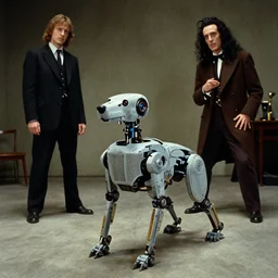 dog robot, film still from the movie directed by denis villeneuve and david cronenberg with art direction by h. r. giger and salvador dali, wide lens