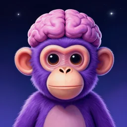 a master piece of frontal portait drawing of a small cute purple monkey with a brain cap by inio, beeple and james jean, aya takano color style, trippy, 8 k, super detailed, night sky, digital art, digital painting, clean