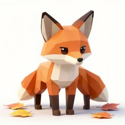 super detailed lowpoly fox standing on autumn leaves