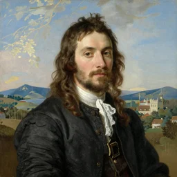 a portrait of a character in a scenic environment by jules bastien - lepage