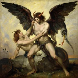 demon and angle, painting by gaston bussiere, craig mullins, j. c. leyendecker, tom of finland