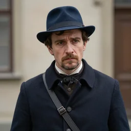 thirtysomething years old lee evans as a ( ( ( sad ) ) ), nice, quirky 1 9 th century, austrian postman. detailed soft focus natural lights, portrait by jan matejko
