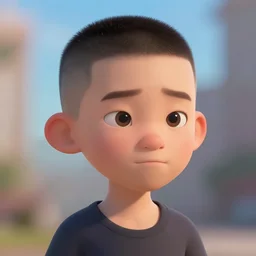 chinese boy with buzz cut pixar style