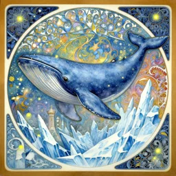 cuberpunk,  whale airplane, carving on southern ice porcelain , overdetailed art, by greg rutkowski, by Alfons Mucha, complementing colors, magic, colorful lights, fireflies, detailed illustration