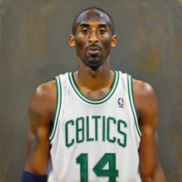 portrait of kobe bryant in a boston celtics jersey, oil on canvas, william sidney mount, trending on artstation
